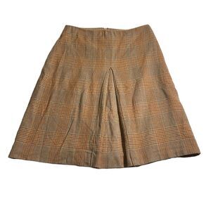 Banana‎ Republic Skirt Sz 0 Stretch Wool Blend Front Pleat Plaid A-Line Academia